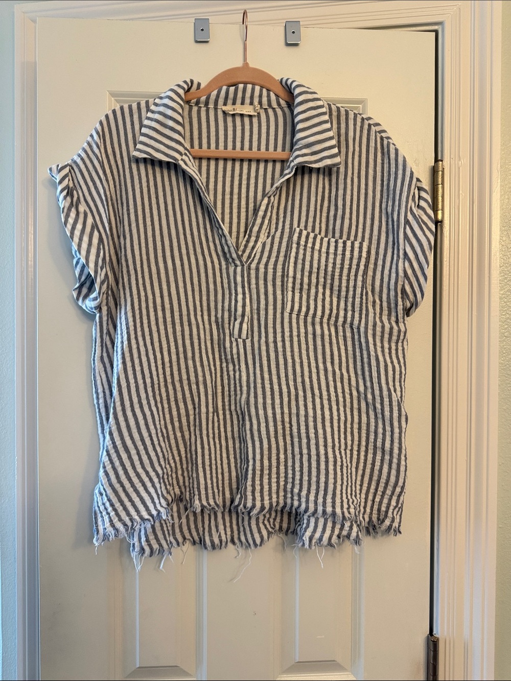 Millibon Blue & White Striped Button-Down Top